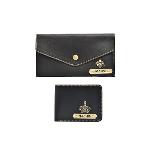 Personalised Couples Wallet Combo with Charms - Black - Uncommongifts.in