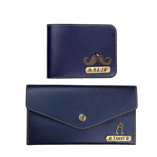 Personalised Couples Wallet Combo with Charms - Blue - Uncommongifts.in