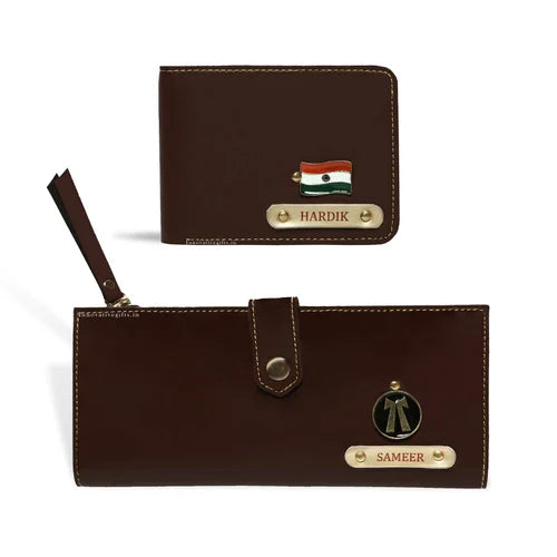 Personalised Couples Wallet Combo with Charms - Brown - Uncommongifts.in