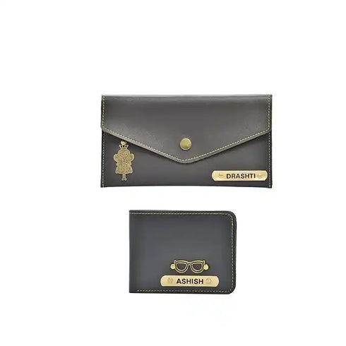 Personalised Couples Wallet Combo with Charms - Pink