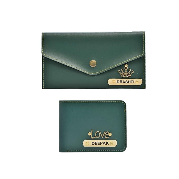 Personalised Couples Wallet Combo with Charms - Olive - Uncommongifts.in