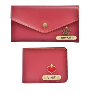Personalised Couples Wallet Combo with Charms - Pink - Uncommongifts.in