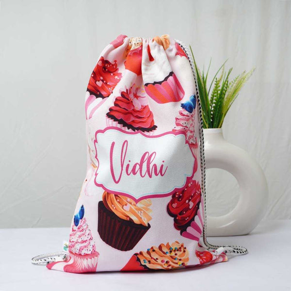 Personalised Cup Cake Printed Kids Drawstring Bag