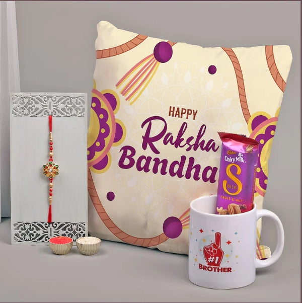 Personalised Cushion with Mug Rakhi Combo