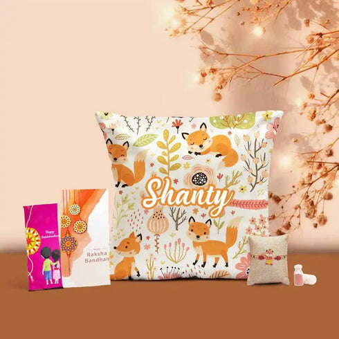 Personalised Cricket Cushion & Rakhi Combo for Kids