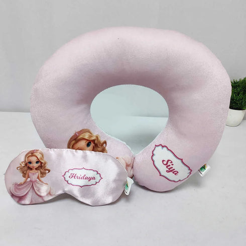 Personalised Doll Printed Neck Pillow with Eye Mask Combo for Kids
