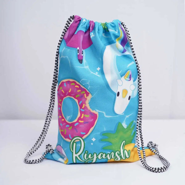 Personalised Donut Printed Drawstring Bag for Kids