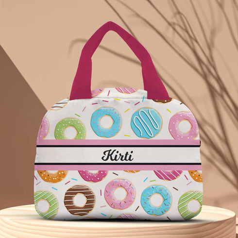Personalised Donuts Printed Kids Lunch Bag With Handle