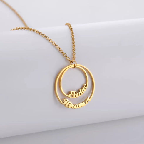 Personalised Double Name Round Pendant - Uncommongifts.in