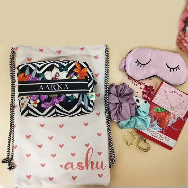 Personalised Drawstring Bag Gift Hamper for Valentine’s Day