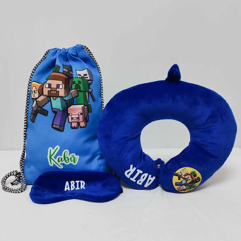 Personalised Drawstring Bag with Neck Pillow Combo for Kids