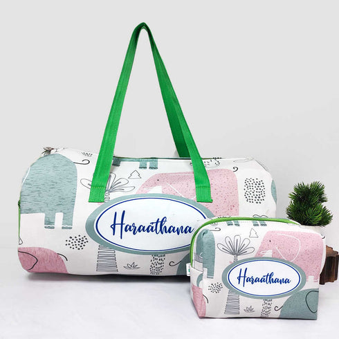 Personalised Elephant Kids Large Duffle Bag & Box Pouch Combo Gift Set