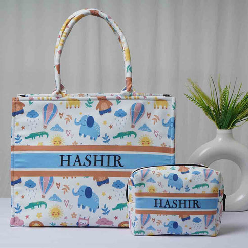 Personalised Elephant Printed Box Bag Combo Gift Set