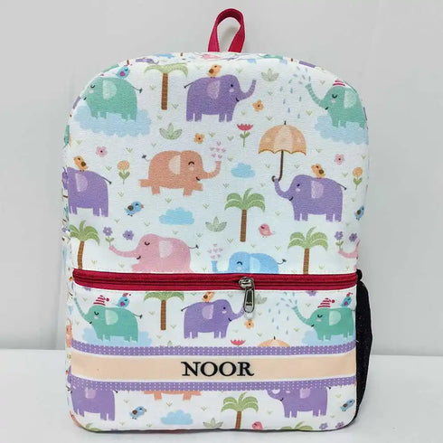 Personalised Elephant Printed Kids Bagpack