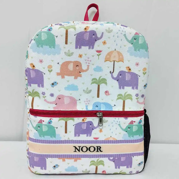 Personalised Elephant Printed Kids Bagpack