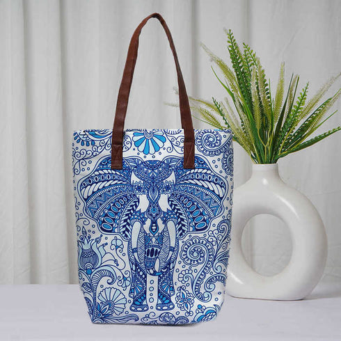 Personalised Elephant Printed Structured Tote Bag
