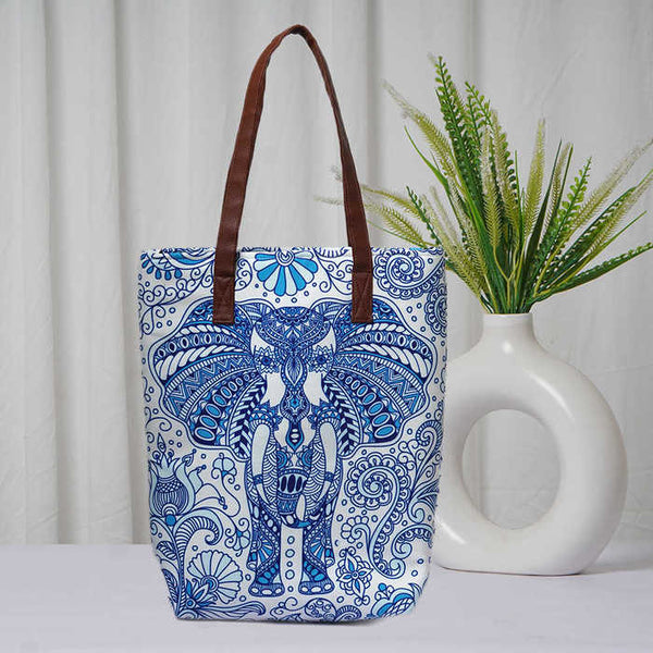 Personalised Elephant Printed Structured Tote Bag