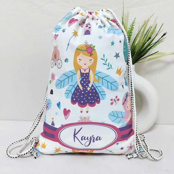 Personalised Fairy Printed Kids Drawstring Bag