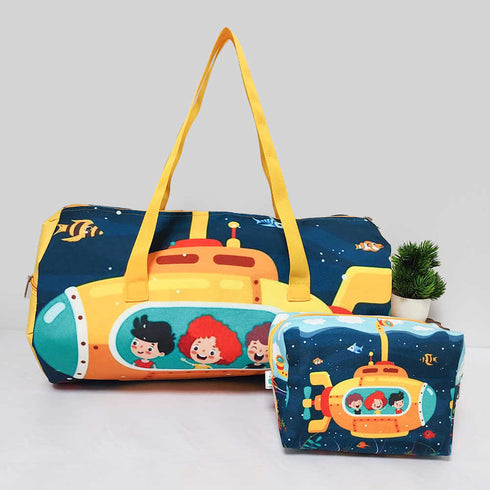 Personalised Fish Printed Kids Large Duffle Bag & Box Pouch Combo Gift Set