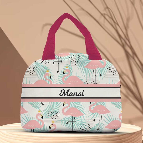Personalised Flamingo Printed Kids Lunch Bag With Handle