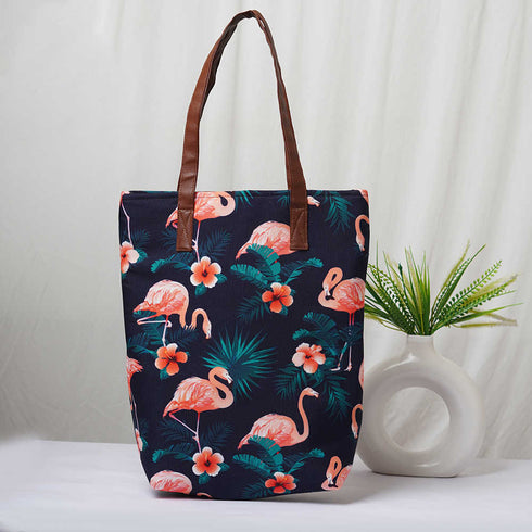Personalised Flamingo Printed Structured Tote Bag