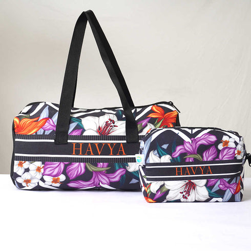 Personalised Floral Kids Duffle Bag & Box Pouch Gift Combo