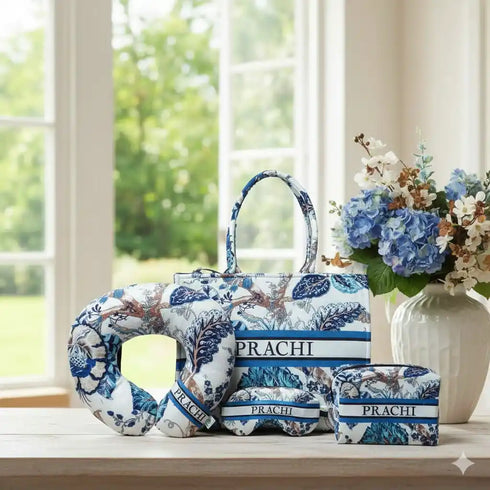 Personalised Floral Printed Box Bag Combo Gift Set