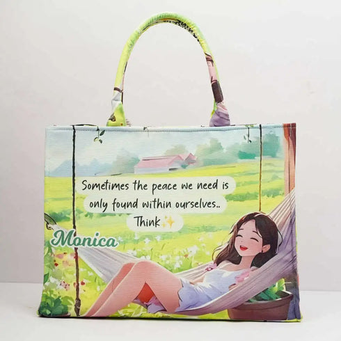 Personalised Floral Printed Box Tote Bag