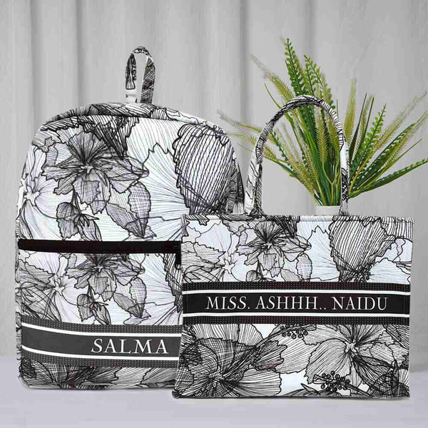 Personalised Floral Printed Kids Bagpack Combo Gift Set