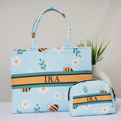 Personalised Floral Printed Kids Box Bag Combo Gift Set