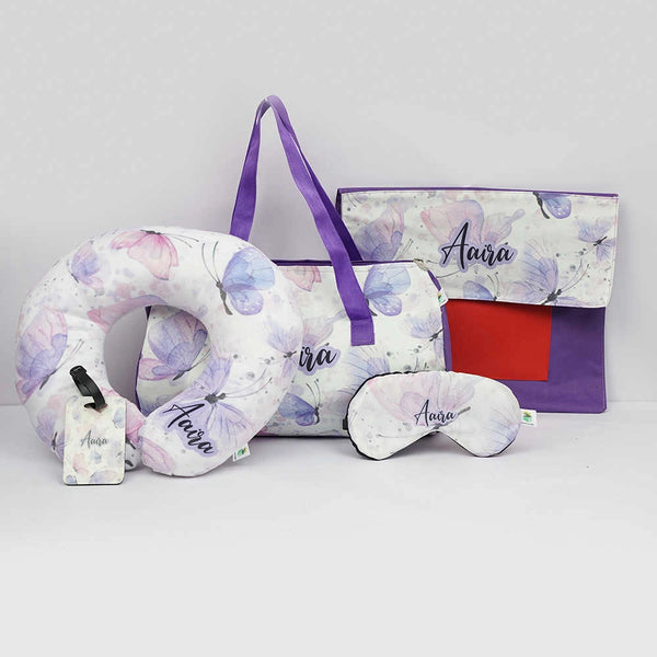 Personalised Floral Printed Kids Duffle Bag Combo Gift Set