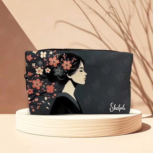 Personalised Floral Printed Make Up Pouch for Women | Valentines Day Gift
