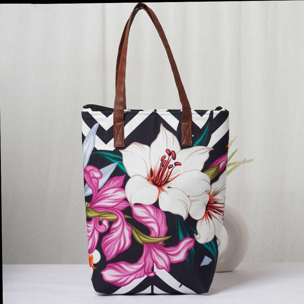 Personalised Floral Printed Structured Tote Bag