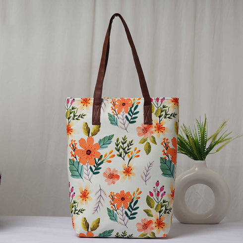 Personalised Floral Printed Structured Tote Bag
