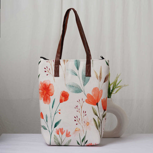 Personalised Floral Printed Structured Tote Bag
