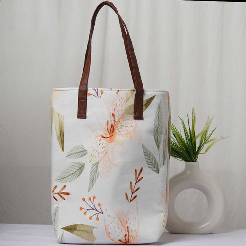 Personalised Floral Printed Structured Tote Bag