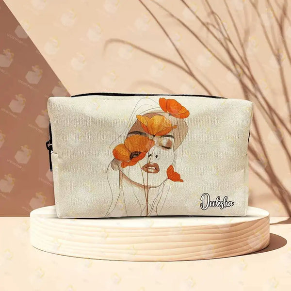 Personalised Floral Printed Valentines Day Make Up Pouch for Women