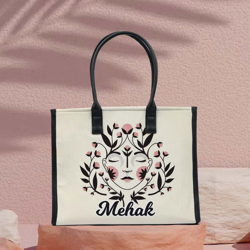 Personalised Floral l Printed Box Tote Bag - Uncommongifts.in