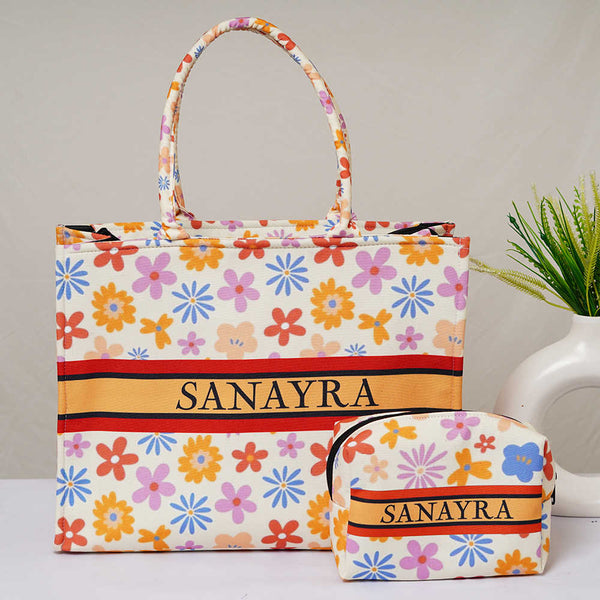 Personalised Florals Printed Kids Box Bag Combo Gift Set