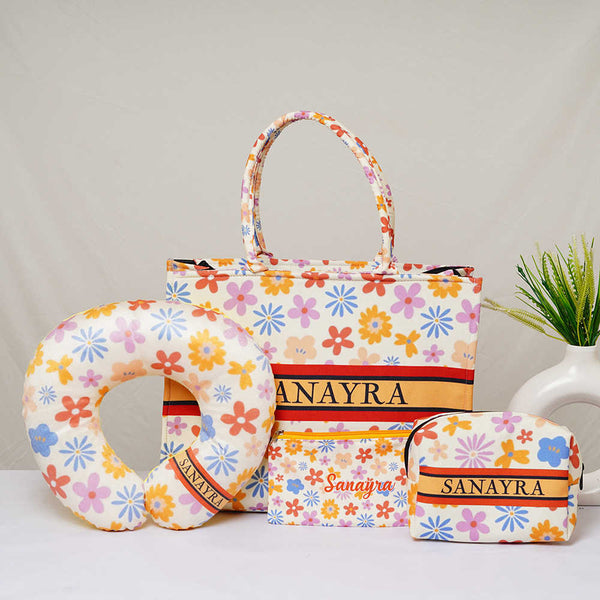 Personalised Florals Printed Kids Box Bag Combo Gift Set