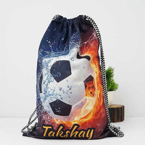 Personalised Football Printed Kids Drawstring Bag