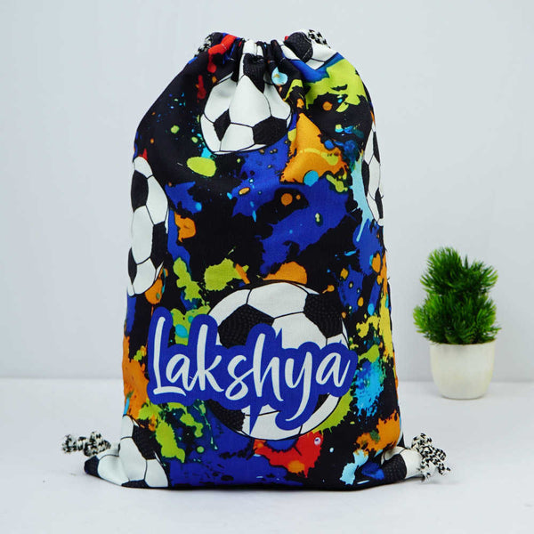 Personalised Football Printed Kids Drawstring Bag