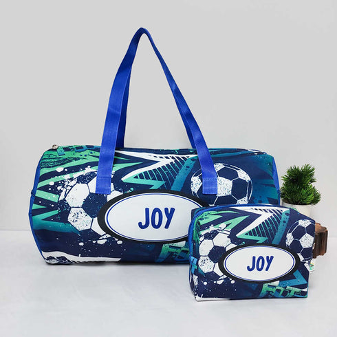 Personalised Football Printed Kids Large Duffle Bag & Box Pouch Combo Gift Set