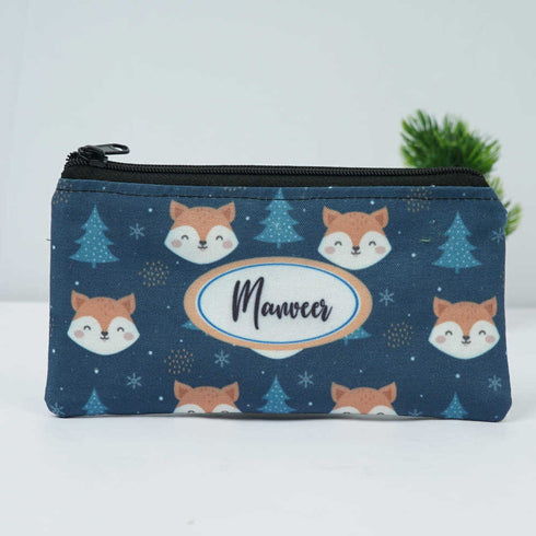 Personalised Fox Printed Pencil Pouch for Kids