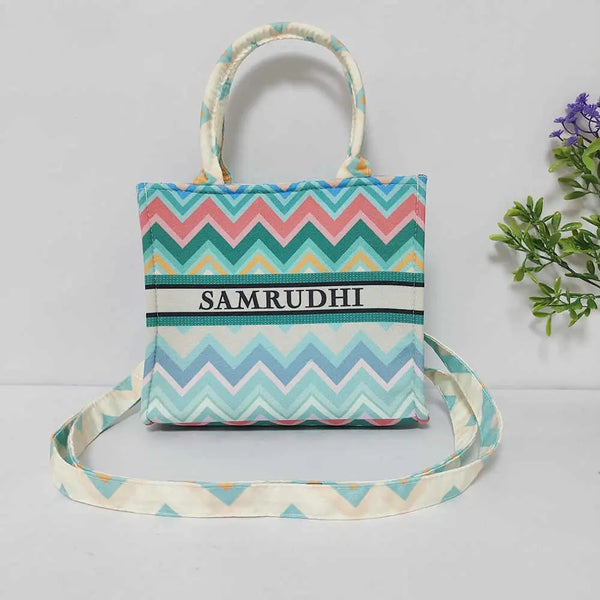 Personalised Geometric Printed Box Bag with Sling