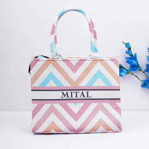 Personalised Geometric Printed Box Tote Bag