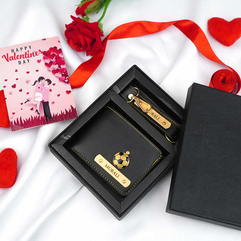 Personalised Gift Combo Men's Wallet With Charm - Black - Uncommongifts.in