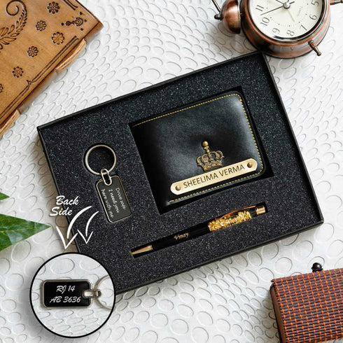 Personalised Gift Combo Men's Wallet With Charm - Black - Uncommongifts.in