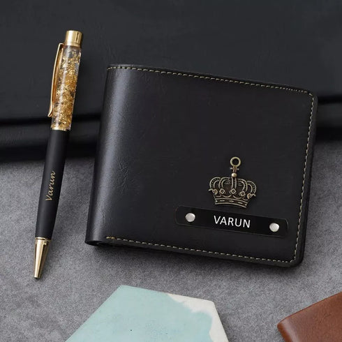 Personalised Gift Combo Men's Wallet With Charm - Black - Uncommongifts.in