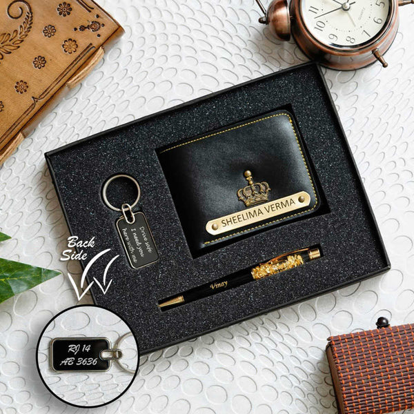 Personalised Gift Combo Men's Wallet With Charm - Black - Uncommongifts.in